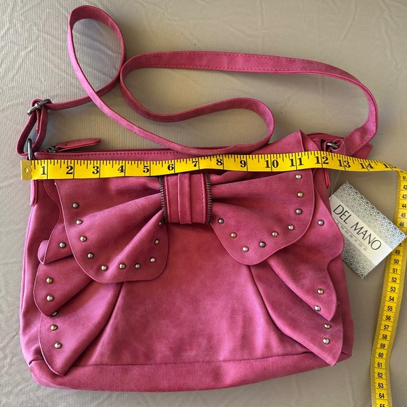 Del Mano Pink Bow-Adorned Bag/ Crossbody NWT - Picture 10 of 11